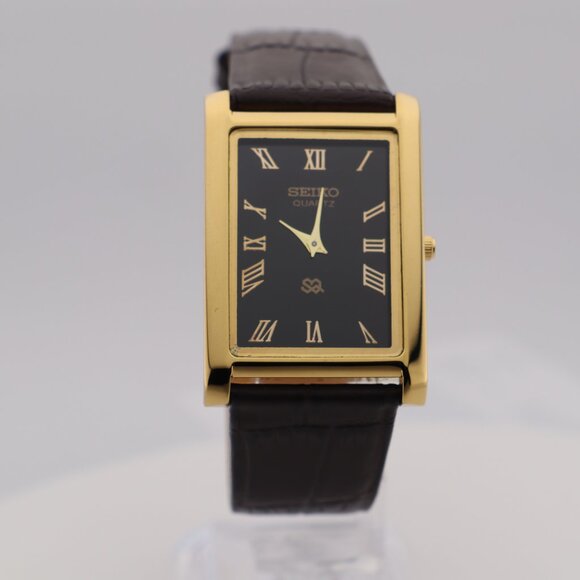 Seiko Slim Vintage Quartz Men's  Wrist Watch Black Dial with new Dark BrownStrap - Picture 5 of 7